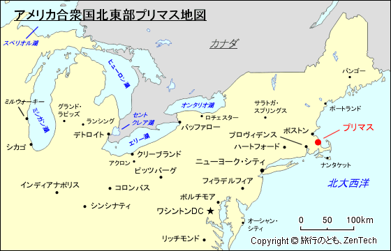 アメリカ合衆国北東部プリマス地図