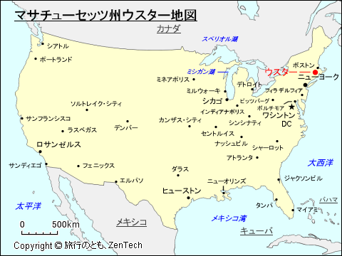 マサチューセッツ州ウスター地図