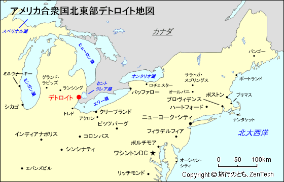 アメリカ合衆国北東部デトロイト地図