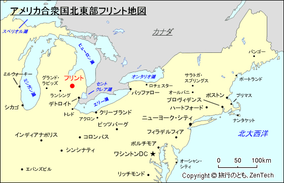 アメリカ合衆国北東部フリント地図