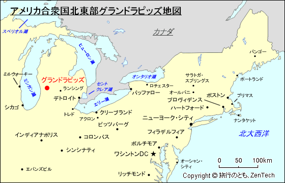 アメリカ合衆国北東部グランドラピッズ地図