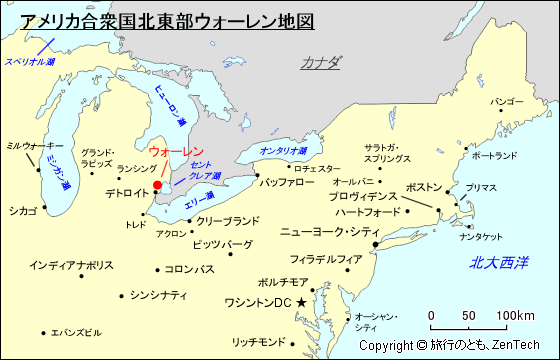 アメリカ合衆国北東部ウォーレン地図