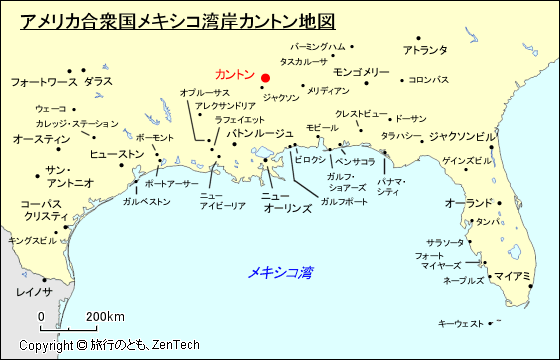 アメリカ合衆国メキシコ湾岸カントン地図