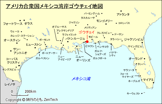 アメリカ合衆国メキシコ湾岸ゴウチェイ地図