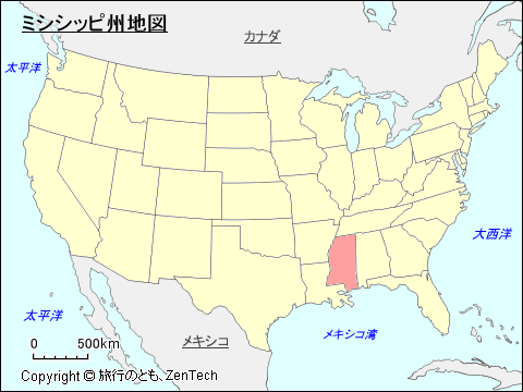 アメリカ合衆国ミシシッピ州地図