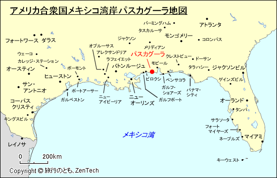 アメリカ合衆国メキシコ湾岸パスカグーラ地図