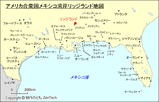 アメリカ合衆国メキシコ湾岸リッジランド地図