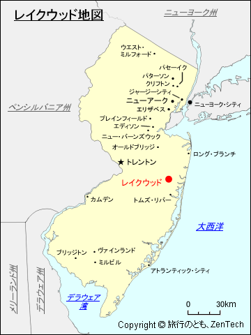 ニュージャージー州レイクウッド地図