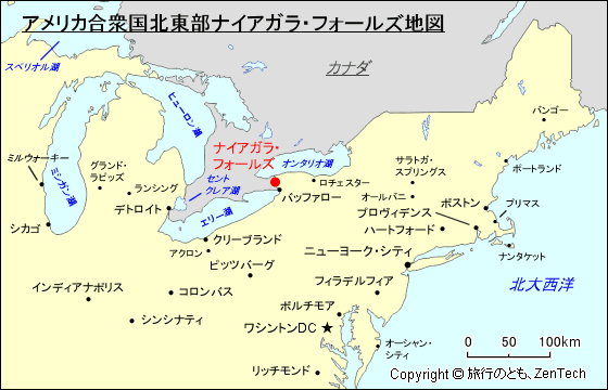 アメリカ合衆国北東部ナイアガラ・フォールズ地図