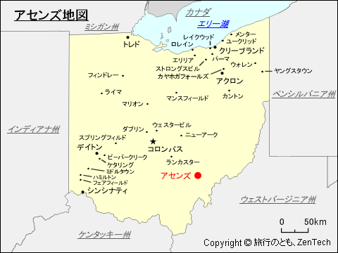 オハイオ州アセンズ地図