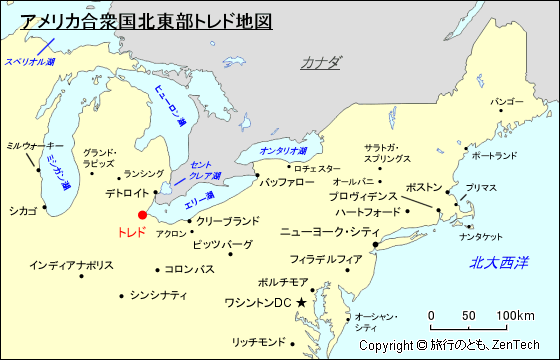 アメリカ合衆国北東部トレド地図