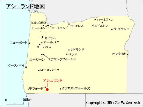 オレゴン州アシュランド地図