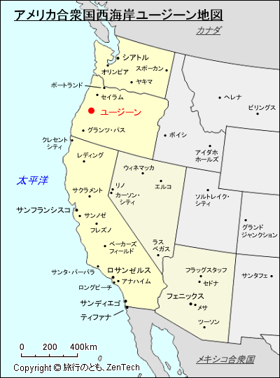 アメリカ合衆国西海岸ユージーン地図