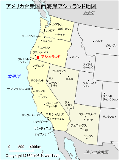 アメリカ合衆国西海岸メドフォード地図