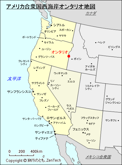 アメリカ合衆国西海岸オンタリオ地図