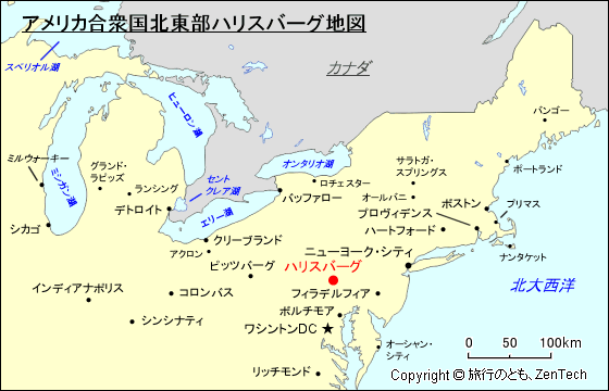 アメリカ合衆国北東部ハリスバーグ地図