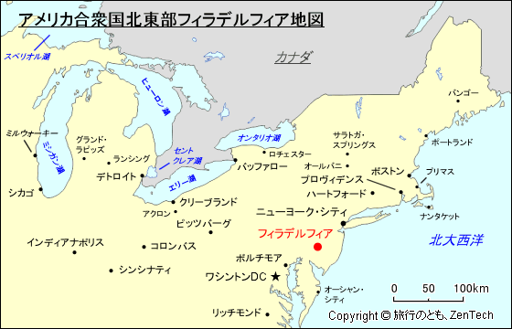 アメリカ合衆国北東部フィラデルフィア地図