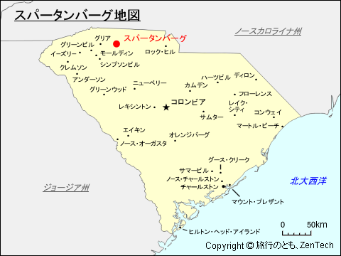 サウスカロライナ州スパータンバーグ地図