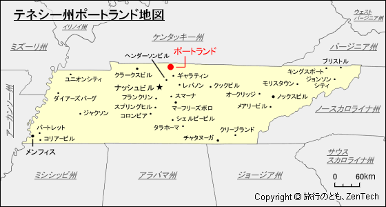 テネシー州ポートランド地図