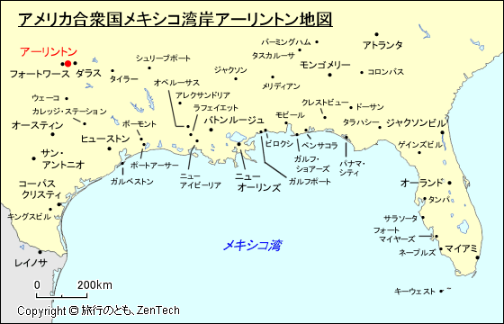 アメリカ合衆国メキシコ湾岸アーリントン地図