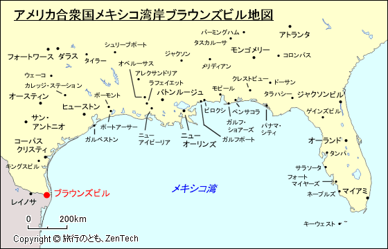 アメリカ合衆国メキシコ湾岸ブラウンズビル地図