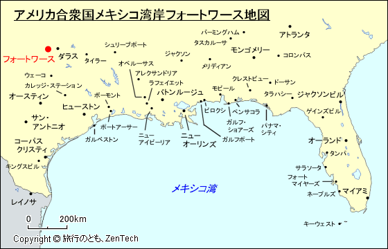 アメリカ合衆国メキシコ湾岸フォートワース地図