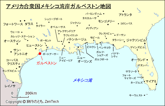 アメリカ合衆国メキシコ湾岸ガルベストン地図