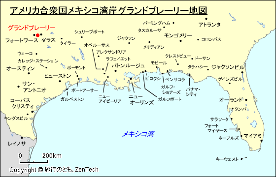 アメリカ合衆国メキシコ湾岸グランドプレーリー地図