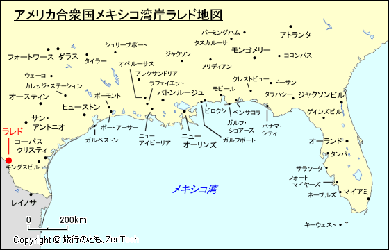 アメリカ合衆国メキシコ湾岸ラレド地図