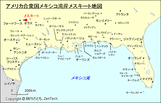 アメリカ合衆国メキシコ湾岸メスキート地図