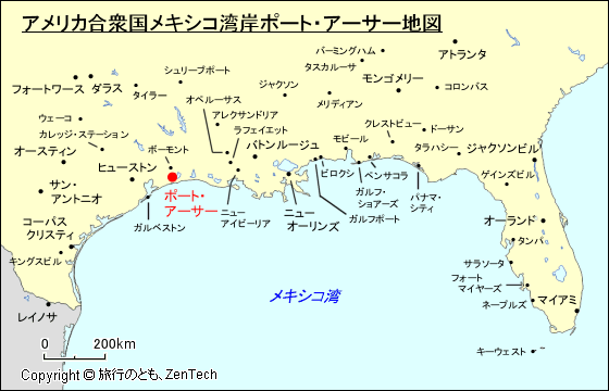 アメリカ合衆国メキシコ湾岸ポート・アーサー地図