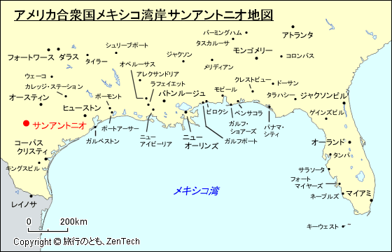 アメリカ合衆国メキシコ湾岸サンアントニオ地図