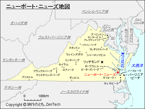 バージニア州ニューポート・ニューズ地図