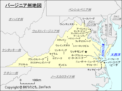 バージニア州地図 旅行のとも Zentech