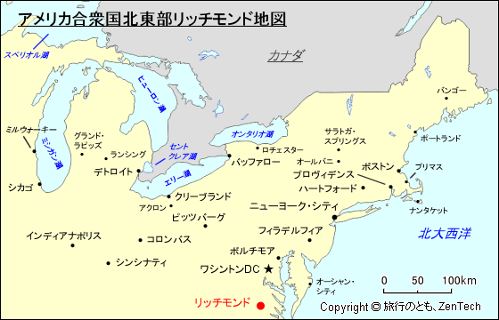 アメリカ合衆国北東部リッチモンド地図