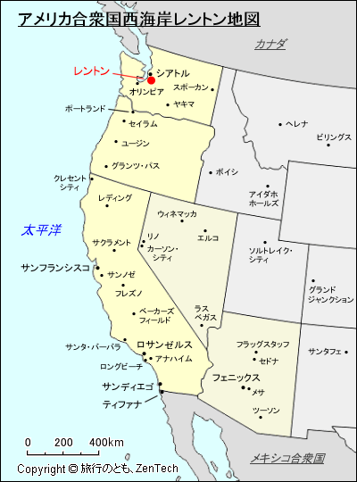 アメリカ合衆国西海岸レントン地図