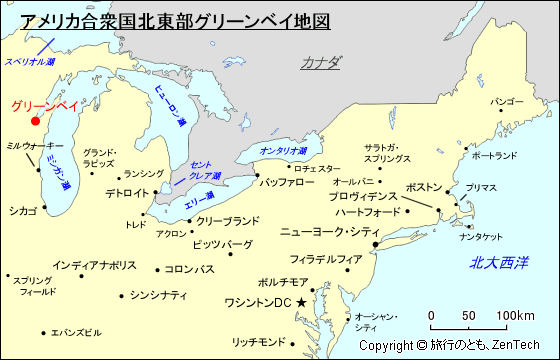 アメリカ合衆国北東部グリーンベイ地図