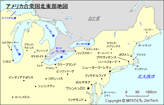 アメリカ合衆国北東部地図