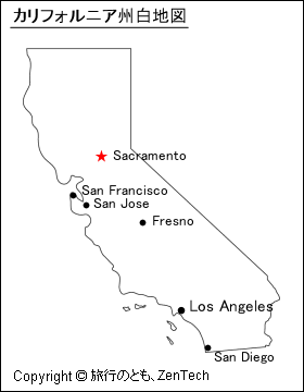 都市名入りカリフォルニア州白地図