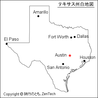 都市名入りテキサス州白地図
