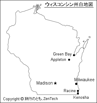 都市名入りウィスコンシン州白地図