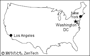 主要都市の入ったアメリカ白地図
