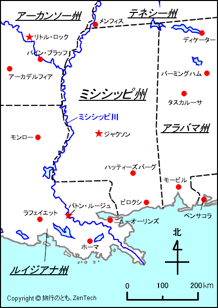 ミシシッピ州地図 旅行のとも Zentech