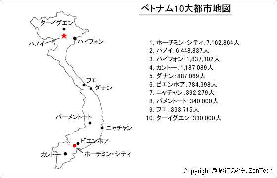 ベトナム10大都市地図