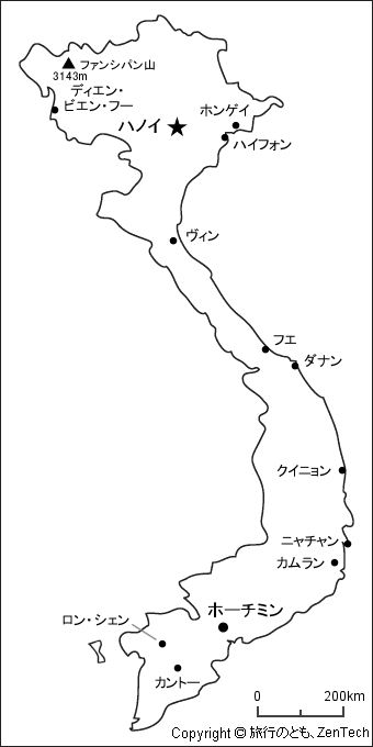 ベトナム白地図（日本語表記）